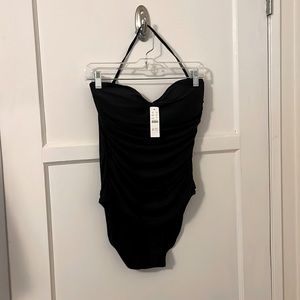 Brand new JCrew ruched bandeau one-piece,Color Black, Size10, removable strap.
